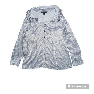 Ashley Stewart Ruffle Neck Button Down Blouse Size 18